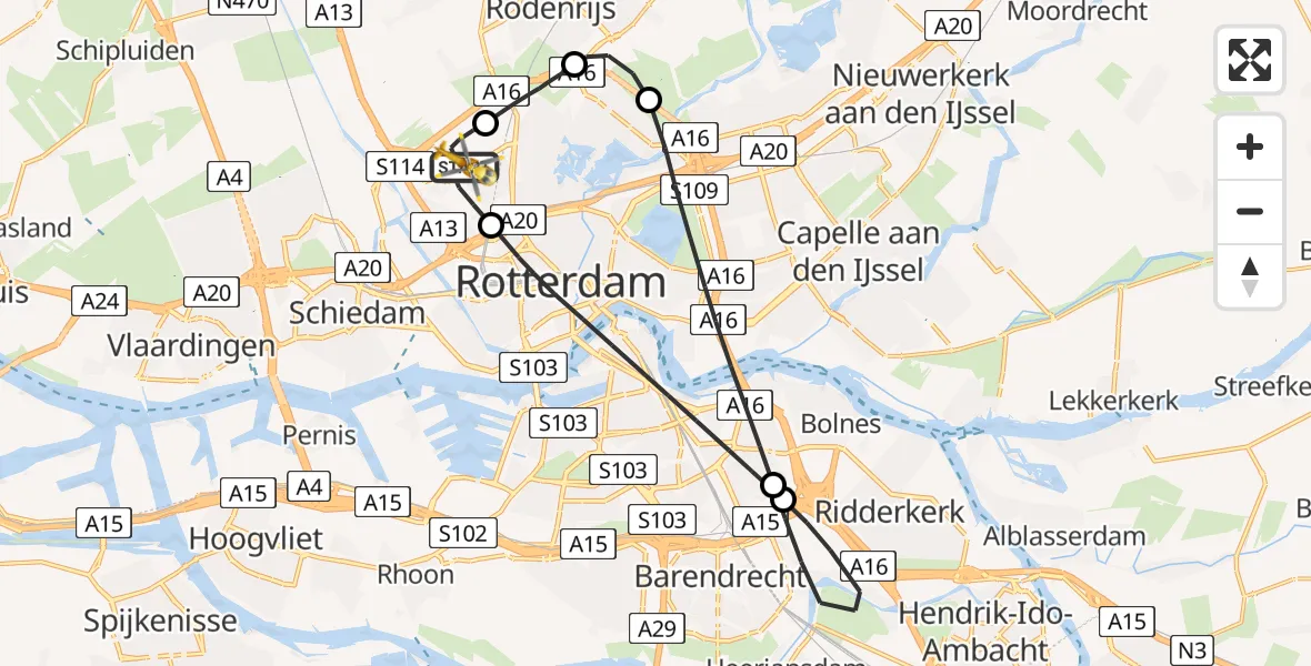 Vluchtroute Traumahelikopter Rotterdam The Hague Airport - Rotterdam The Hague Airport, 09 november 2023, 17:45