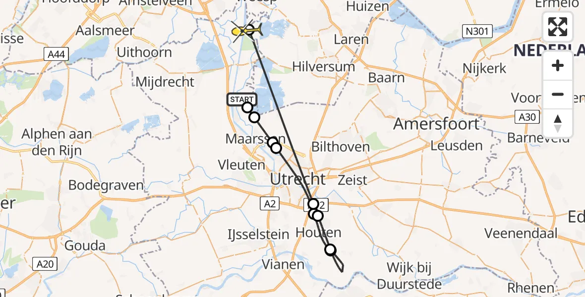 Routekaart van de vlucht: Politiehelikopter naar Nigtevecht