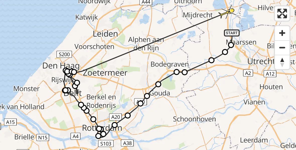 Routekaart van de vlucht: Politieheli naar Nieuwer Ter Aa