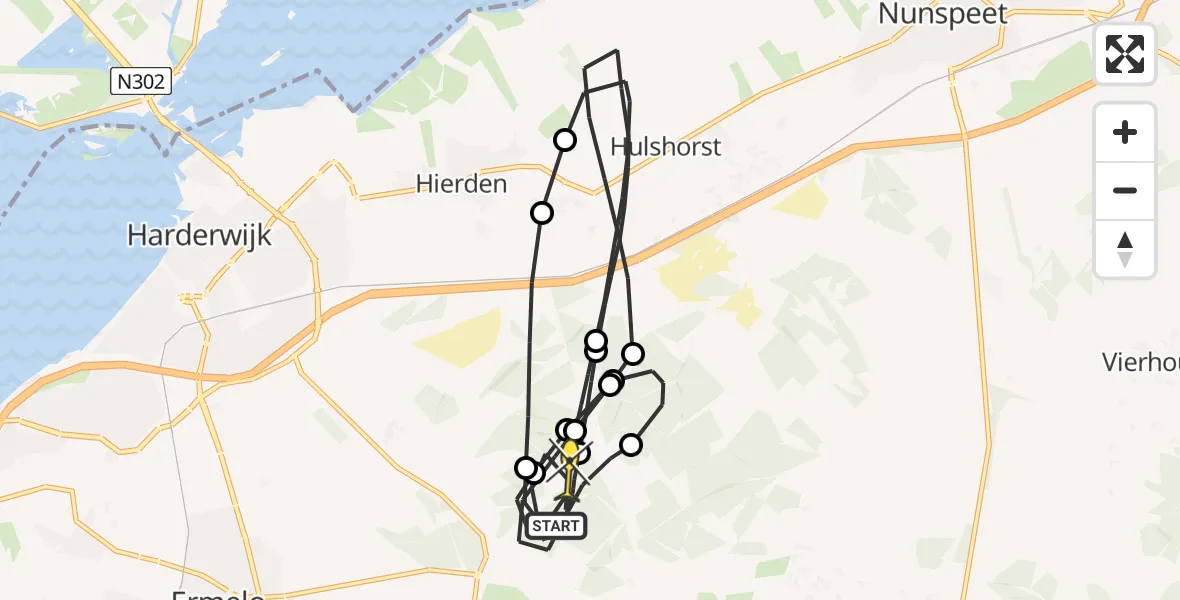 Routekaart van de vlucht: Politieheli naar Ermelo