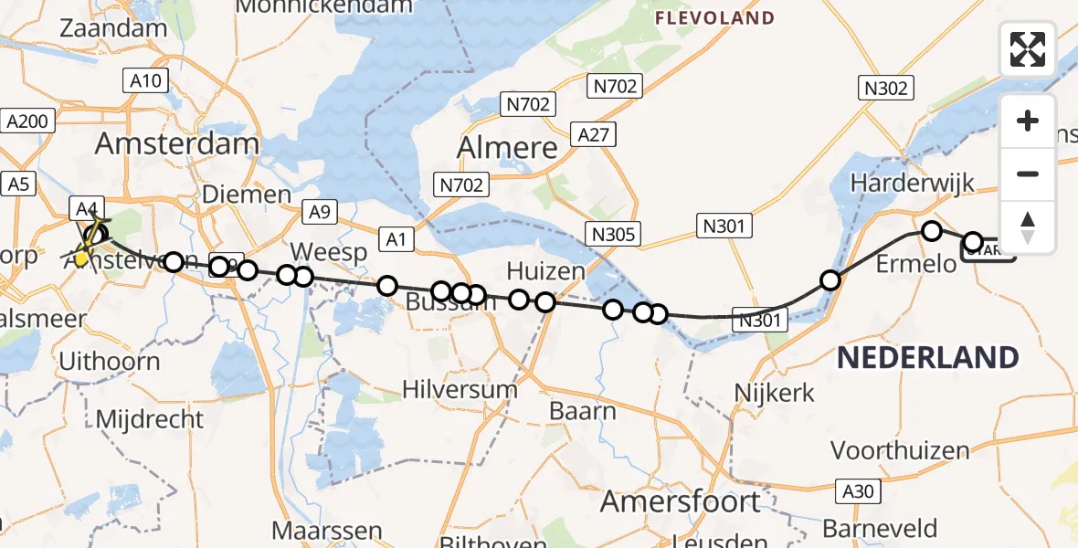 Routekaart van de vlucht: Politiehelikopter naar Schiphol