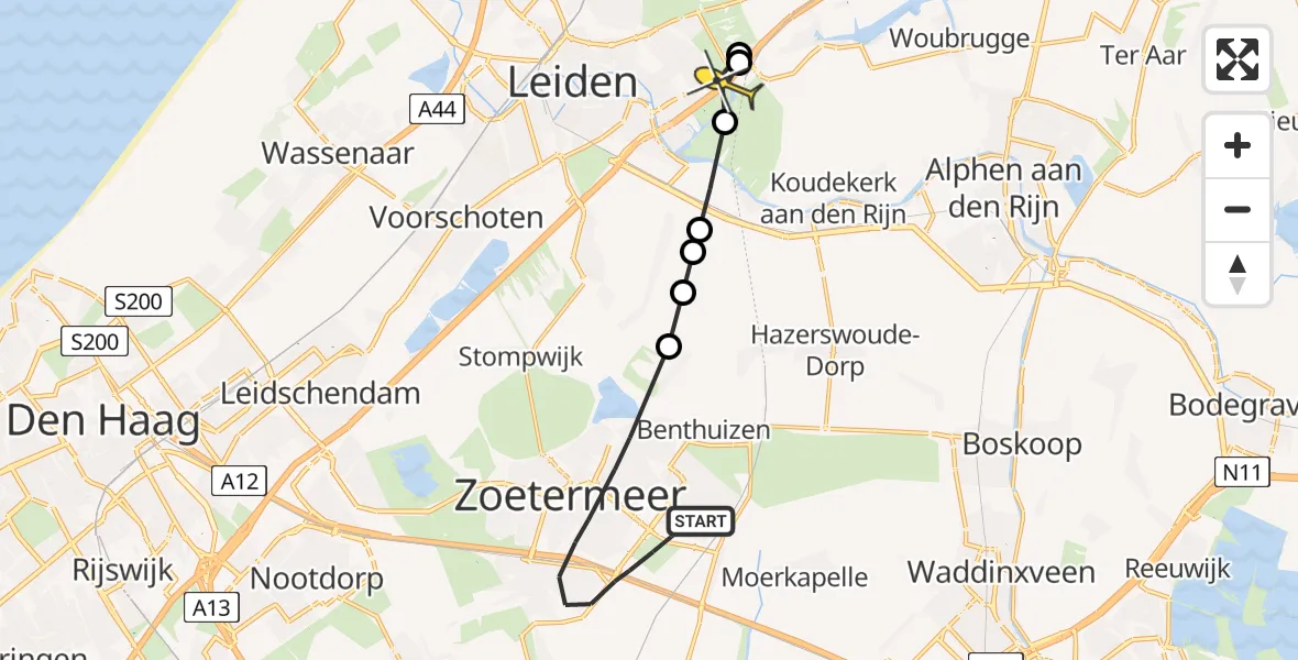 Routekaart van de vlucht: Politiehelikopter naar Leiderdorp
