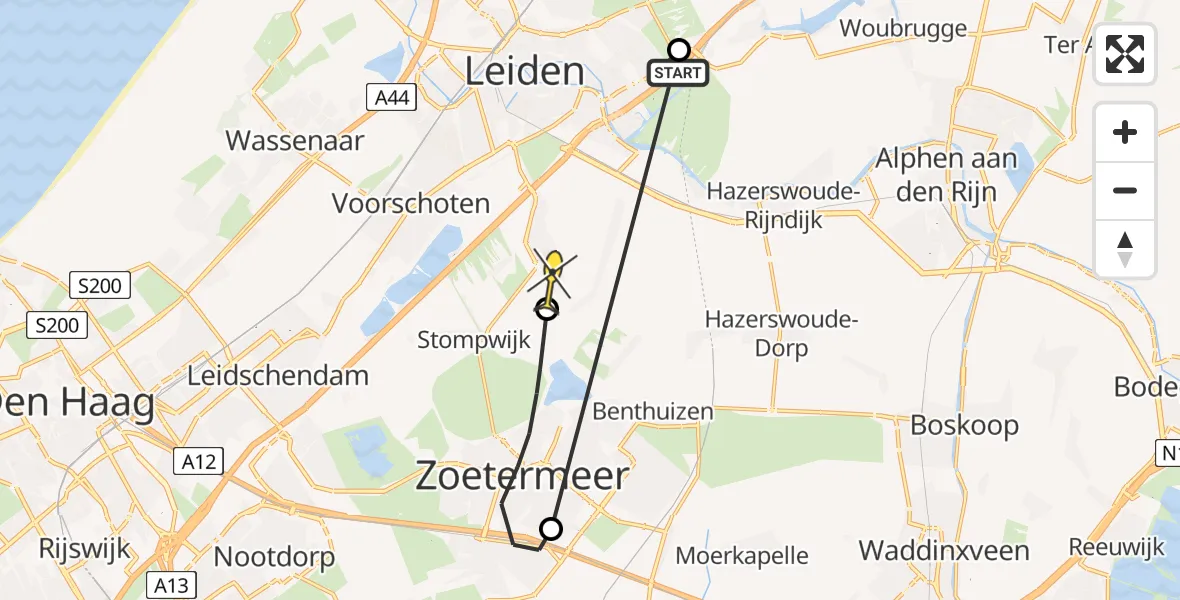 Routekaart van de vlucht: Politieheli naar Zoeterwoude