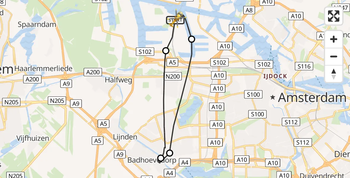 Vluchtroute Traumahelikopter Amsterdam Heliport - Amsterdam Heliport, 10 november 2023, 07:27