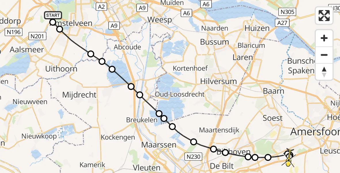 Routekaart van de vlucht: Politieheli naar Amersfoort