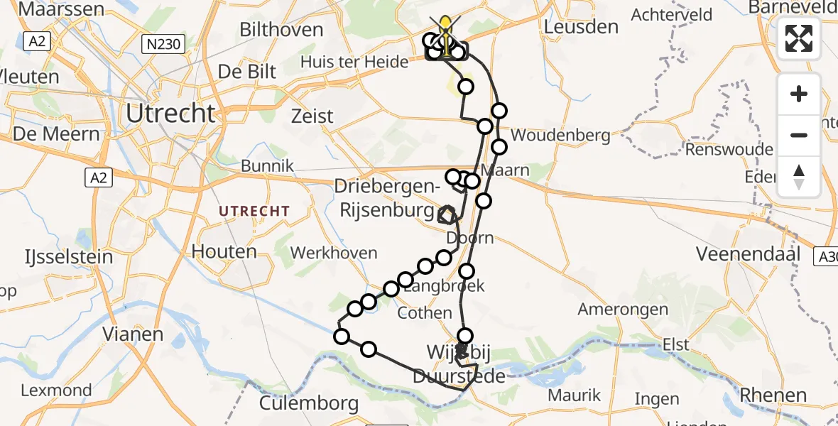 Routekaart van de vlucht: Politieheli naar Soesterberg