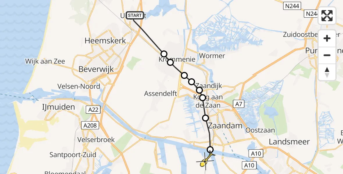 Routekaart van de vlucht: Lifeliner 1 naar Amsterdam Heliport