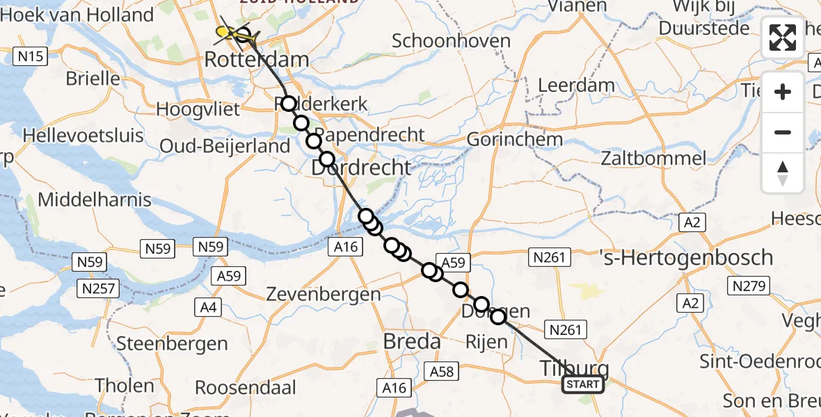 Routekaart van de vlucht: Lifeliner 2 naar Rotterdam The Hague Airport