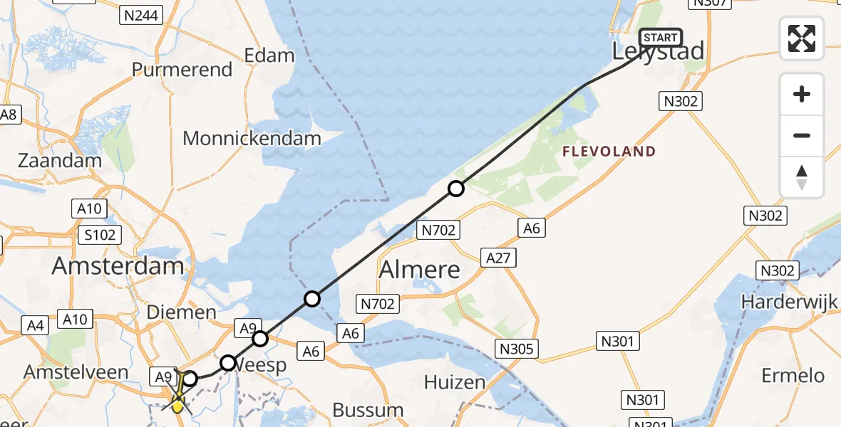 Routekaart van de vlucht: Lifeliner 1 naar Academisch Medisch Centrum (AMC)