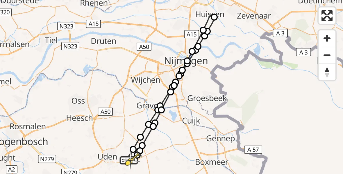 Routekaart van de vlucht: Lifeliner 3 naar Vliegbasis Volkel