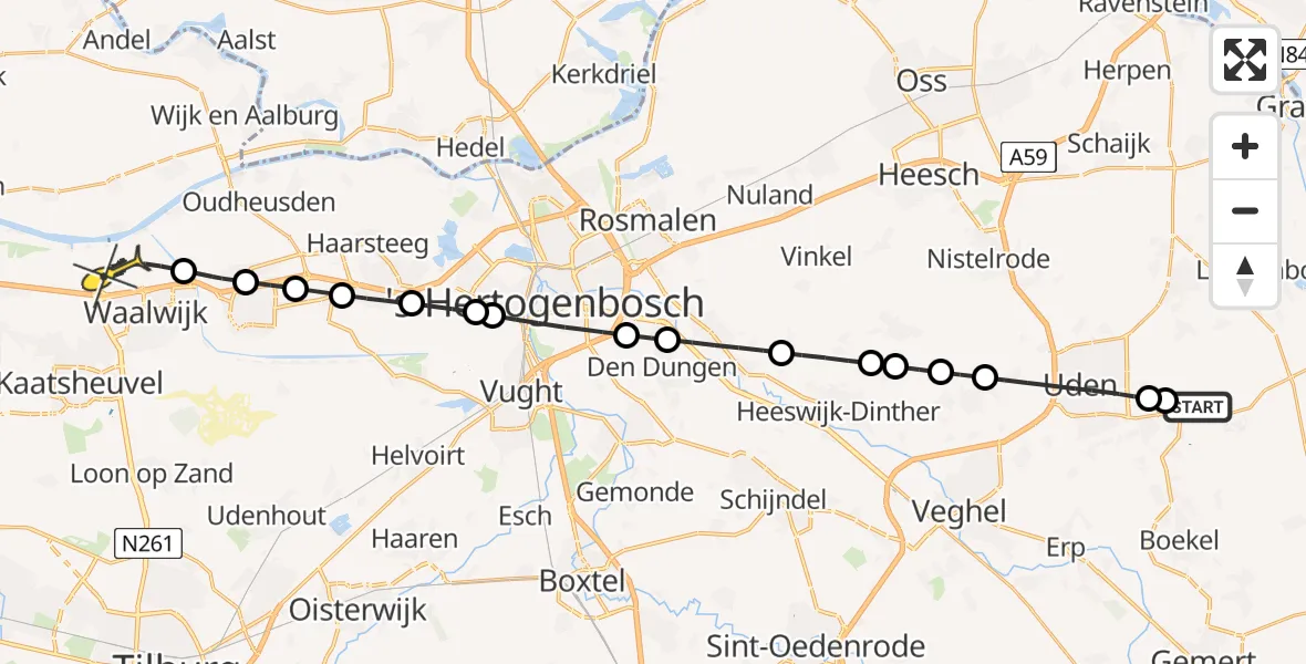 Routekaart van de vlucht: Lifeliner 3 naar Waalwijk