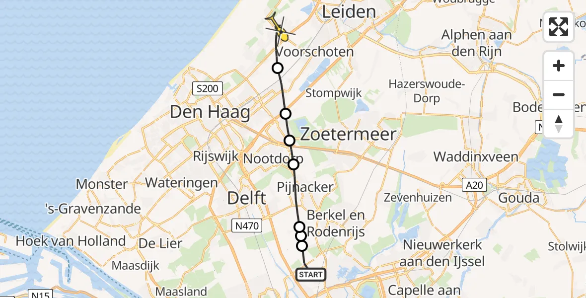 Routekaart van de vlucht: Lifeliner 2 naar Wassenaar