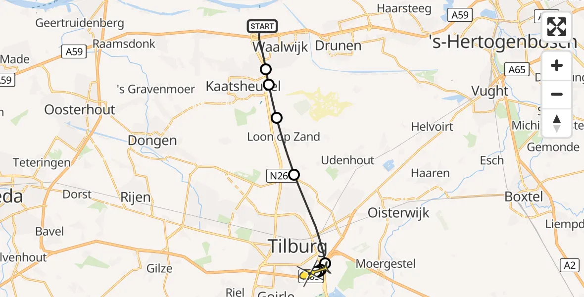 Routekaart van de vlucht: Lifeliner 3 naar Tilburg