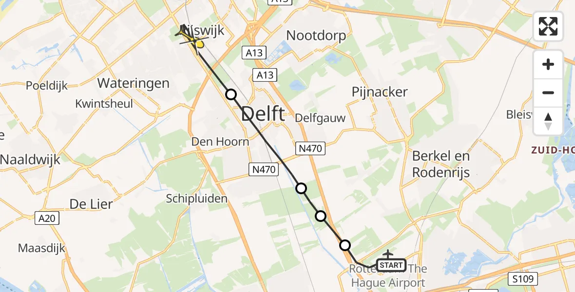 Routekaart van de vlucht: Lifeliner 2 naar Rijswijk