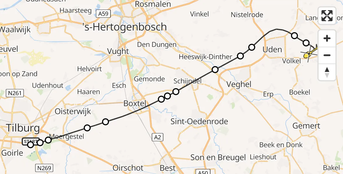 Routekaart van de vlucht: Lifeliner 3 naar Vliegbasis Volkel