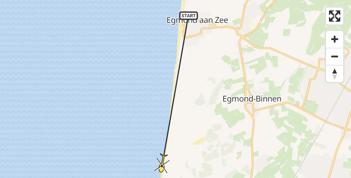 Routekaart van de vlucht: Ambulancehelikopter naar Egmond-Binnen