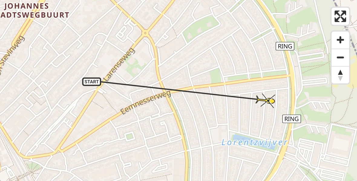 Routekaart van de vlucht: Politiehelikopter naar Hilversum