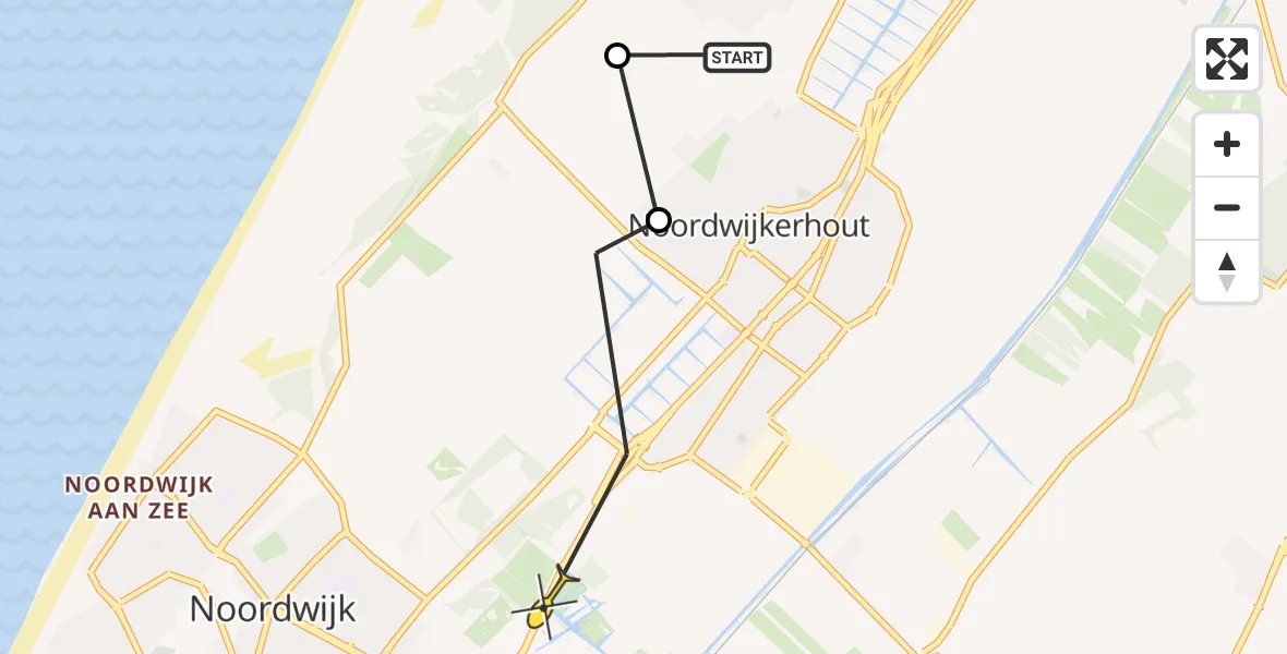 Routekaart van de vlucht: Ambulancehelikopter naar Noordwijkerhout