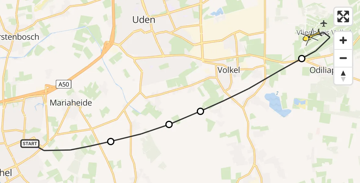 Routekaart van de vlucht: Lifeliner 3 naar Vliegbasis Volkel