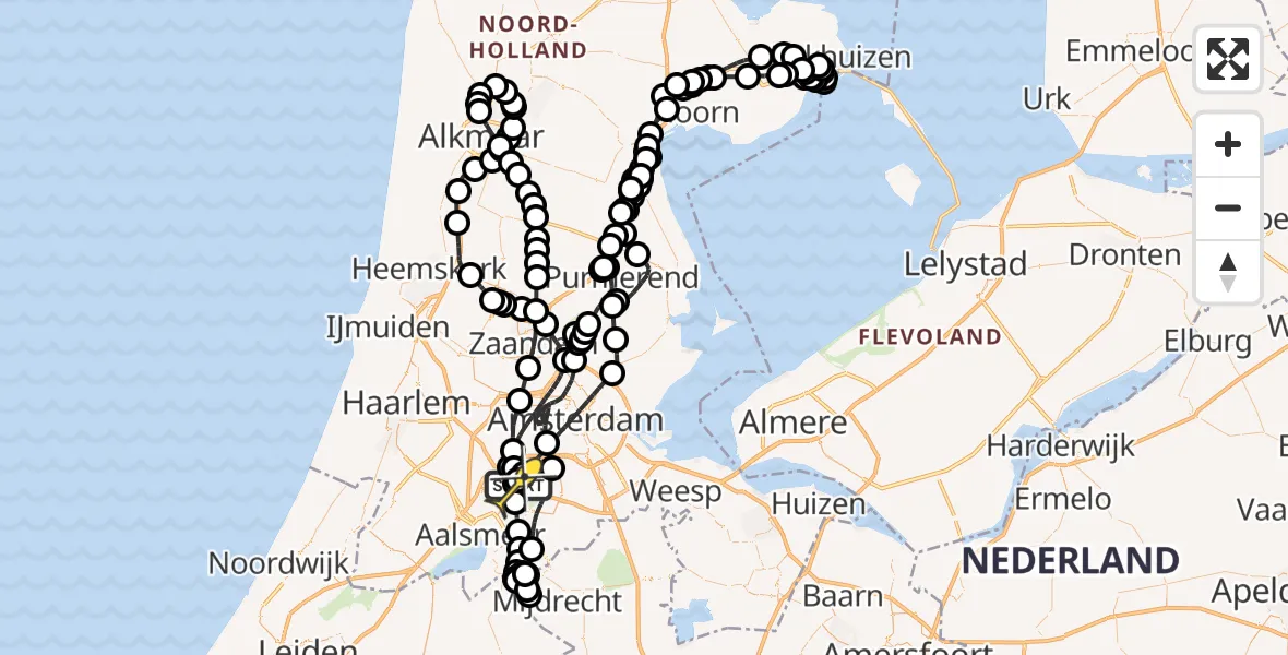 Routekaart van de vlucht: Politieheli naar Schiphol