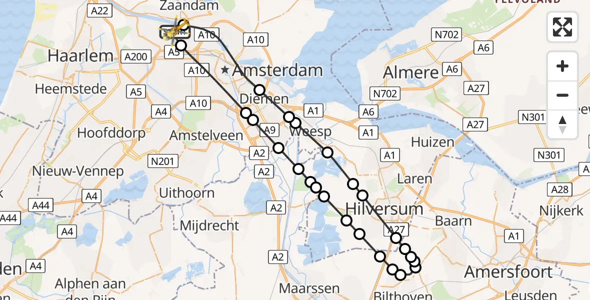 Vluchtroute Traumahelikopter Amsterdam Heliport - Amsterdam Heliport, 10 november 2023, 19:34