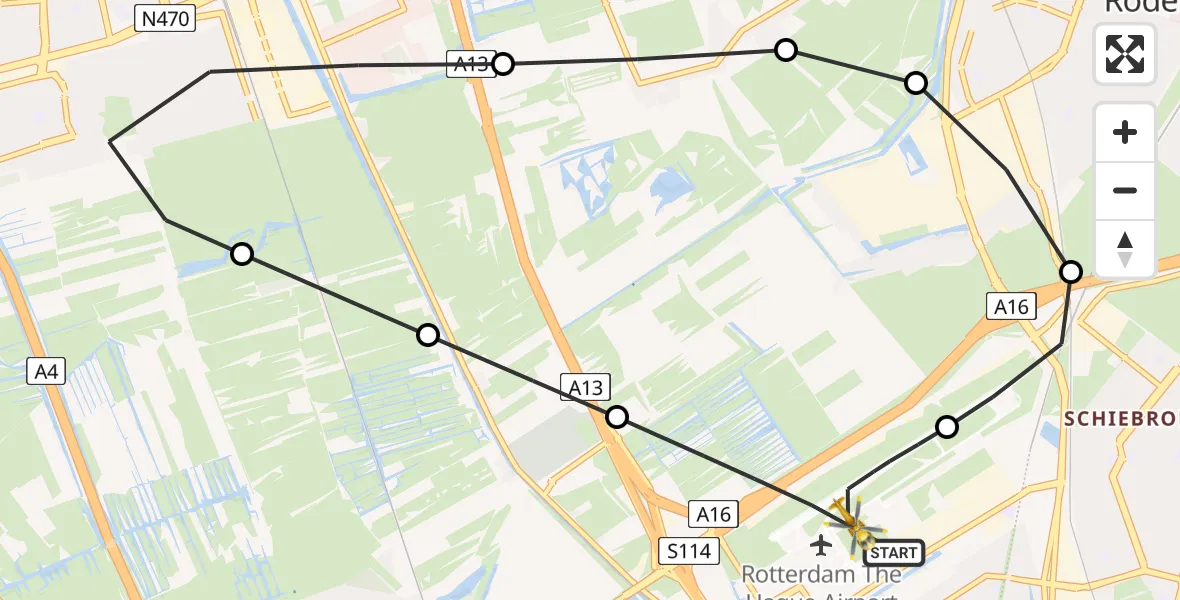 Vluchtroute Traumahelikopter Rotterdam The Hague Airport - Rotterdam The Hague Airport, 10 november 2023, 20:55