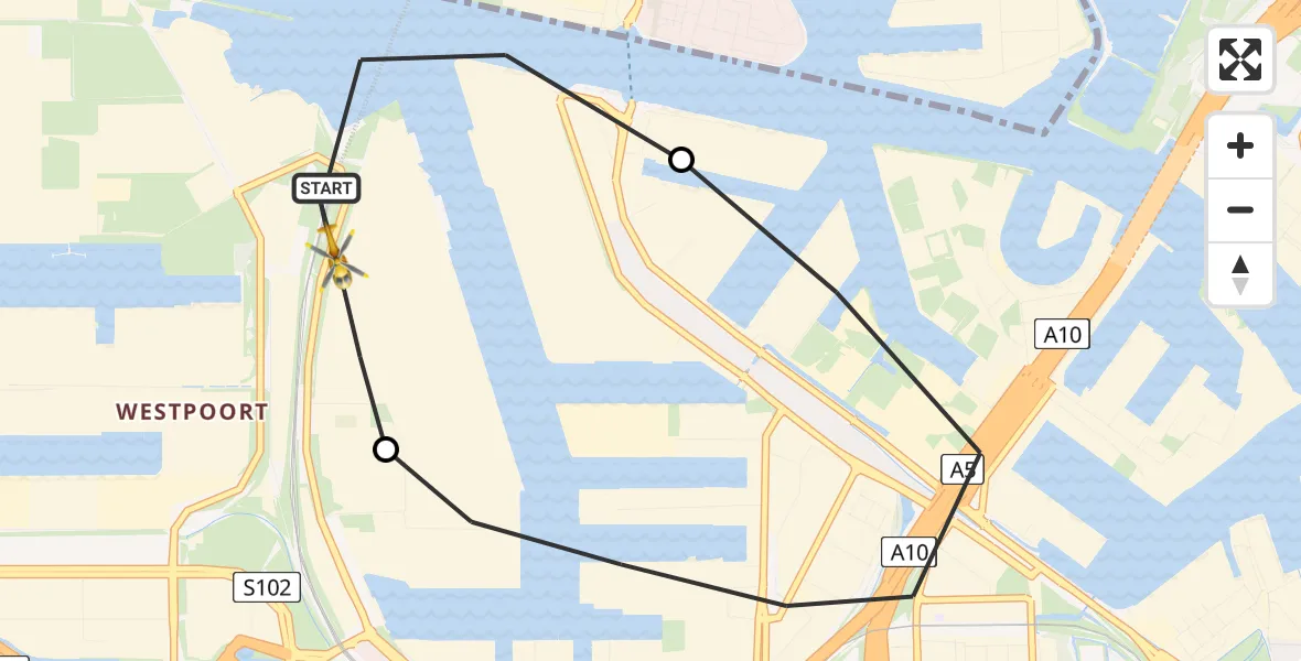 Vluchtroute Traumahelikopter Amsterdam Heliport - Amsterdam Heliport, 10 november 2023, 21:58