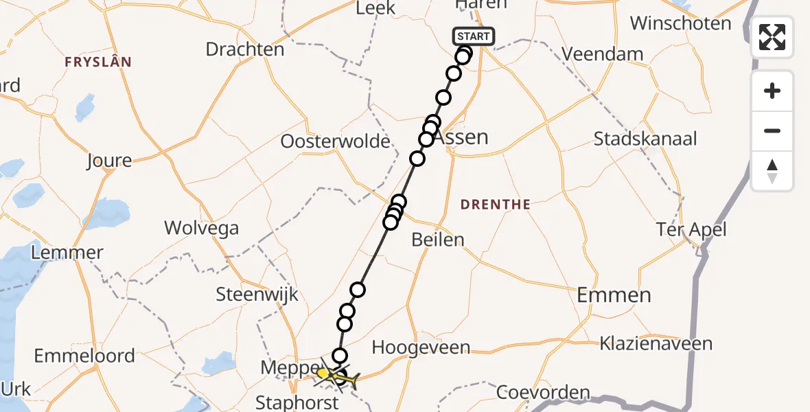 Routekaart van de vlucht: Lifeliner 4 naar de Wijk
