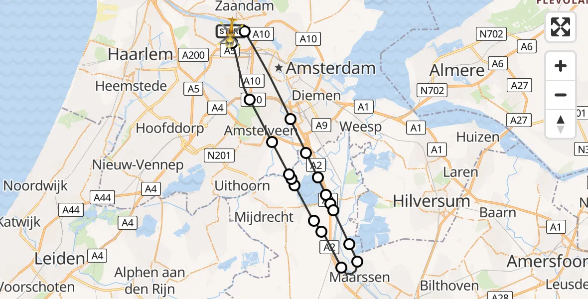 Vluchtroute Traumahelikopter Amsterdam Heliport - Amsterdam Heliport, 10 november 2023, 23:30