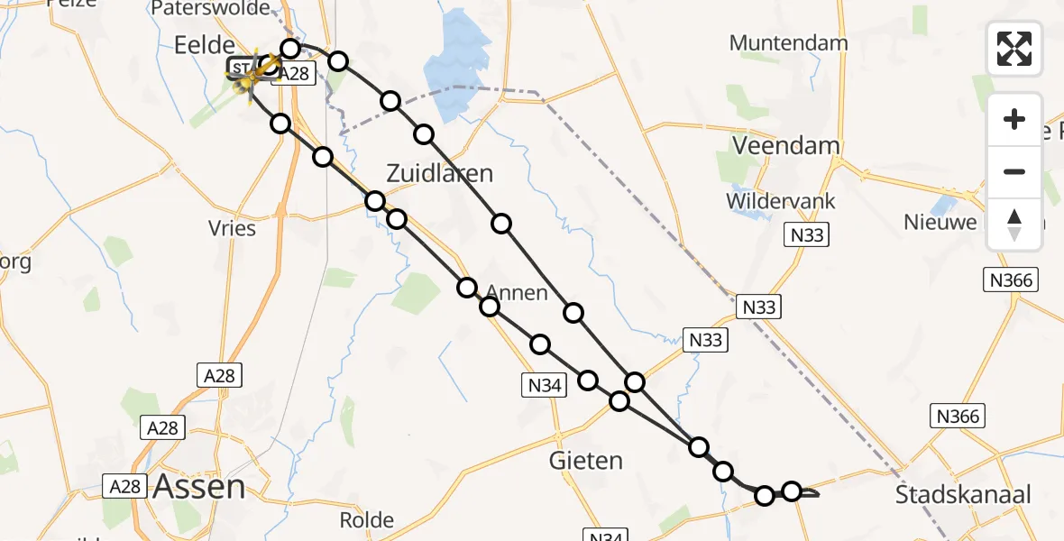 Routekaart van de vlucht: Lifeliner 4 naar Groningen Airport Eelde