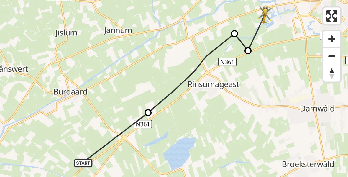 Vluchtroute Ambulancehelikopter Aldtsjerk - Sibrandahûs, 11 november 2023, 06:26