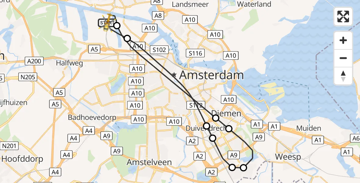 Vluchtroute Traumahelikopter Amsterdam Heliport - Amsterdam Heliport, 11 november 2023, 06:37