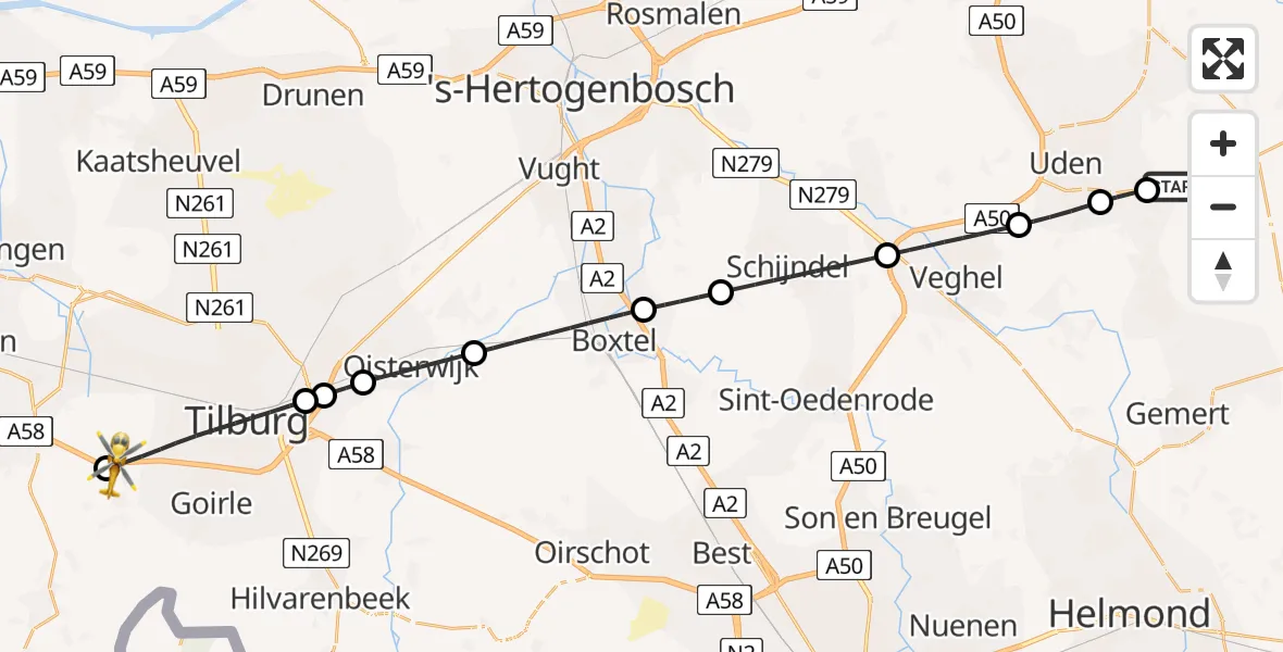 Vluchtroute Traumahelikopter Vliegbasis Volkel - Riel, 11 november 2023, 06:38