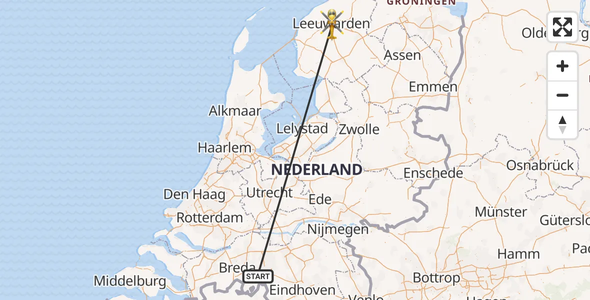 Vluchtroute Traumahelikopter Riel - Leeuwarden, 11 november 2023, 07:28
