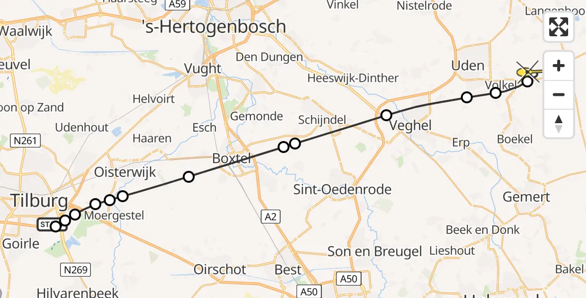 Routekaart van de vlucht: Lifeliner 3 naar Vliegbasis Volkel