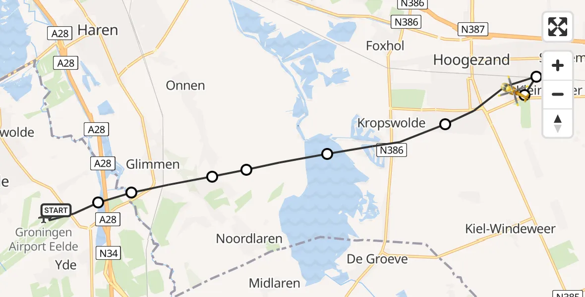 Vluchtroute Traumahelikopter Groningen Airport Eelde - Hoogezand, 11 november 2023, 07:50