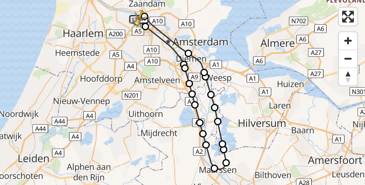 Vluchtroute Traumahelikopter Amsterdam Heliport - Amsterdam Heliport, 11 november 2023, 09:18