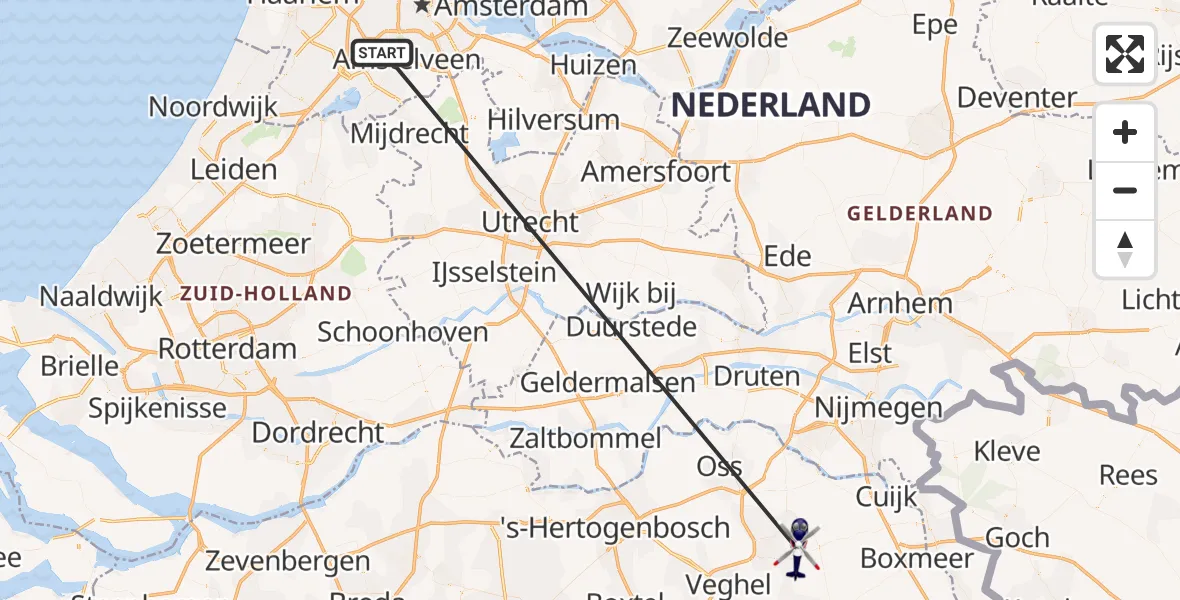 Vluchtroute Politiehelikopter Schiphol - Vliegbasis Volkel, 11 november 2023, 11:11