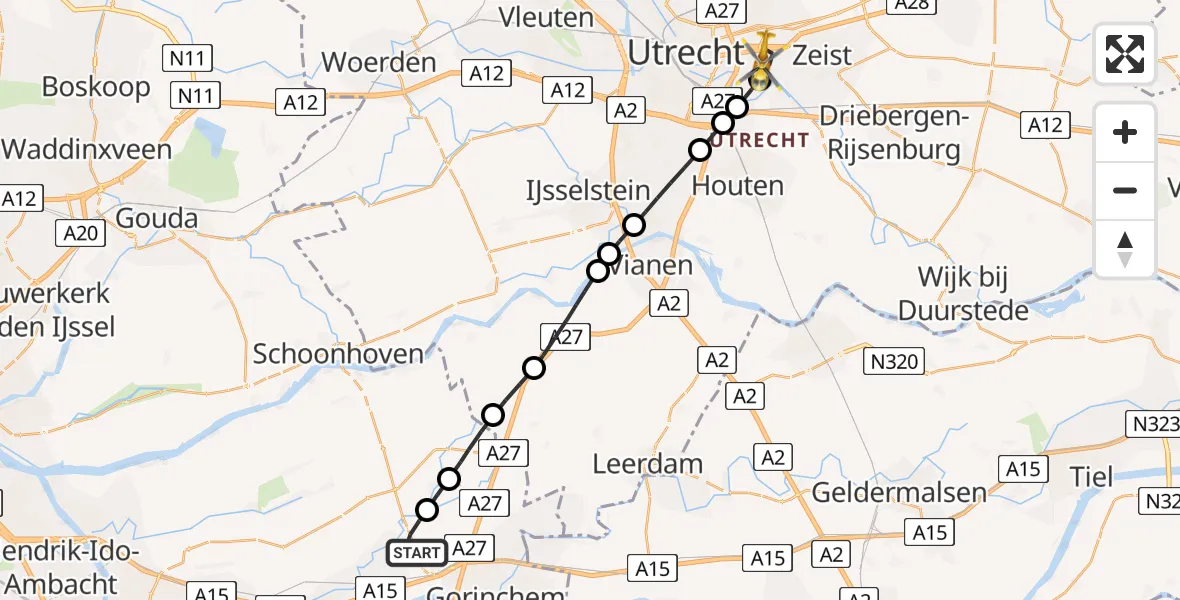 Vluchtroute Traumahelikopter Giessenburg - Universitair Medisch Centrum Utrecht, 11 november 2023, 11:18