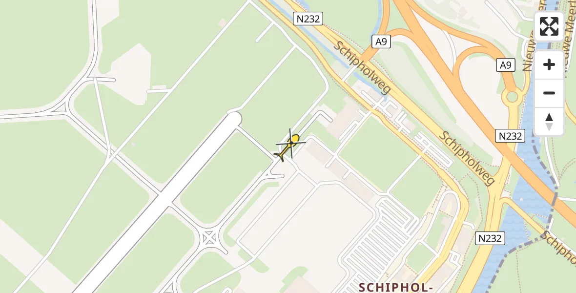 Routekaart van de vlucht: Politiehelikopter naar Schiphol