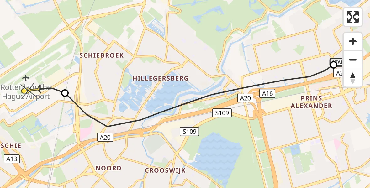 Routekaart van de vlucht: Lifeliner 2 naar Rotterdam The Hague Airport
