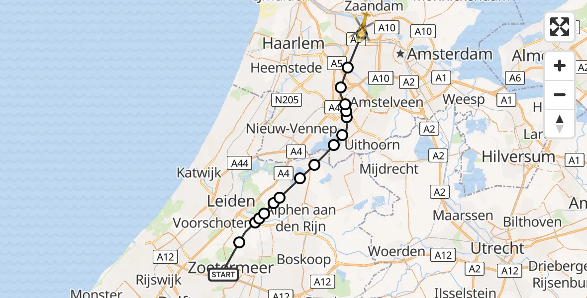 Vluchtroute Traumahelikopter Zoetermeer - Amsterdam Heliport, 11 november 2023, 12:57