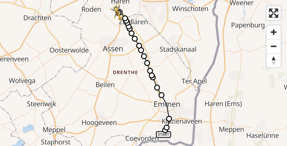 Vluchtroute Traumahelikopter Schoonebeek - Groningen Airport Eelde, 11 november 2023, 13:53