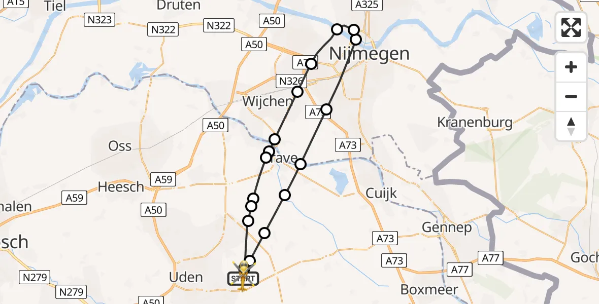 Vluchtroute Traumahelikopter Vliegbasis Volkel - Vliegbasis Volkel, 11 november 2023, 14:23