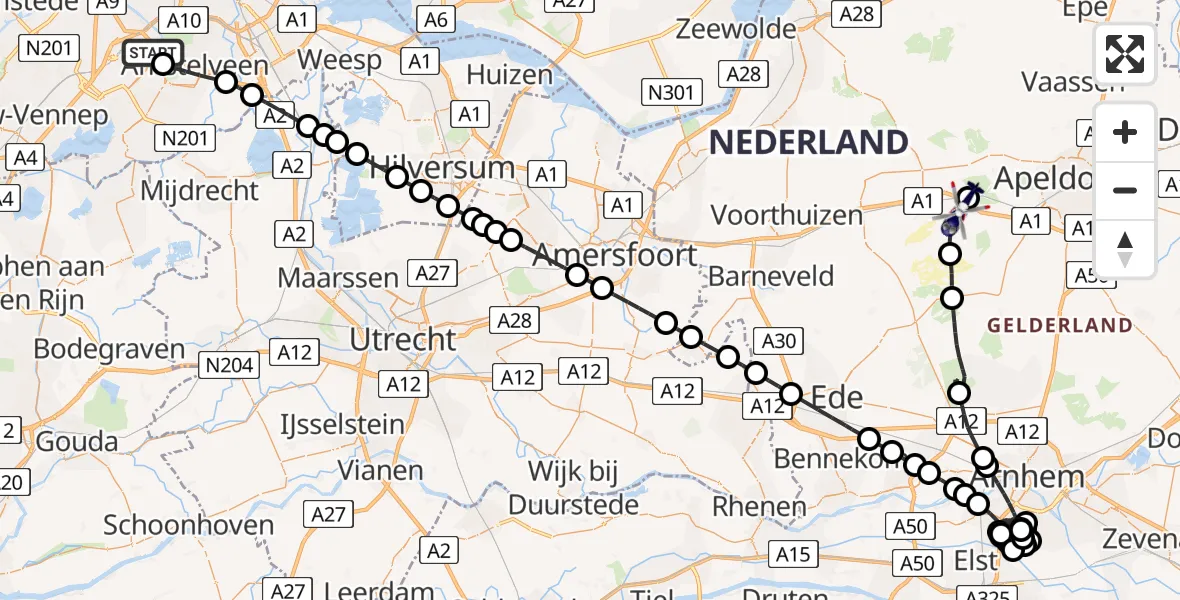 Vluchtroute Politiehelikopter Schiphol - Radio Kootwijk, 11 november 2023, 14:59