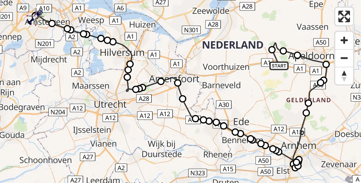 Vluchtroute Politiehelikopter Radio Kootwijk - Schiphol, 11 november 2023, 15:51