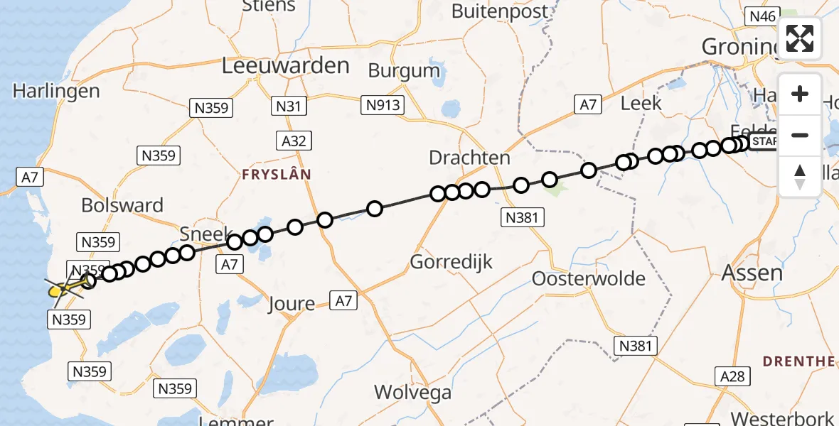 Routekaart van de vlucht: Lifeliner 4 naar Workum