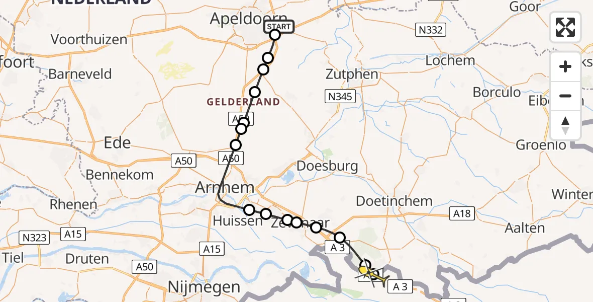 Routekaart van de vlucht: Lifeliner 3 naar Emmerik aan de Rijn