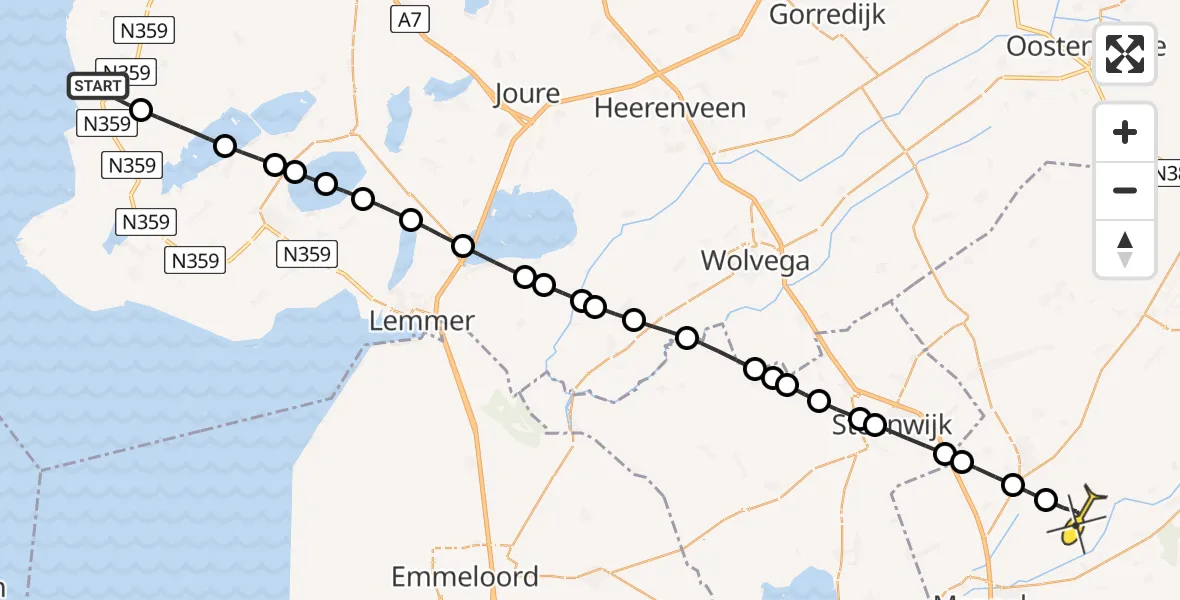 Routekaart van de vlucht: Lifeliner 4 naar Ruinerwold