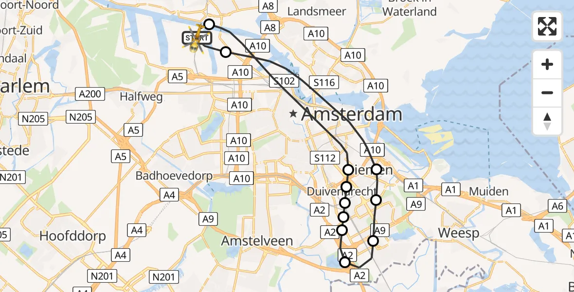 Vluchtroute Traumahelikopter Amsterdam Heliport - Amsterdam Heliport, 11 november 2023, 17:38